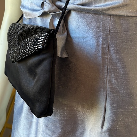 VINTAGE Delill Black Beaded Satin Envelope Clutch Evening Purse - Picture 4 of 11